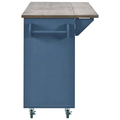 51.6 in. W Farmhouse Kitchen Island with Drop Leaf, Internal Storage Rack and Three Doors