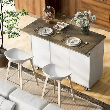 51.6 in. W Farmhouse Kitchen Island with Drop Leaf, Internal Storage Rack and Three Doors