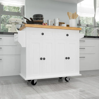 MDF Kitchen Cart with 4-Door and 2-Drawers, Spice Rack, Towel Rack