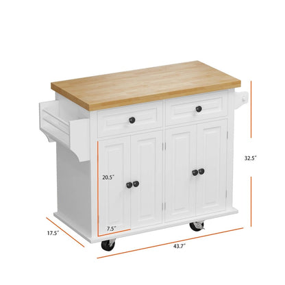 MDF Kitchen Cart with 4-Door and 2-Drawers, Spice Rack, Towel Rack