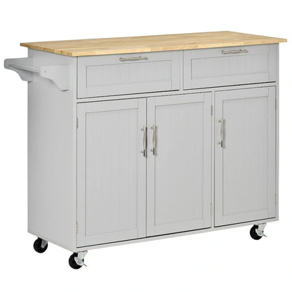 Mobile Wood Kitchen Island with Storage and Adjustable Shelves - N/A