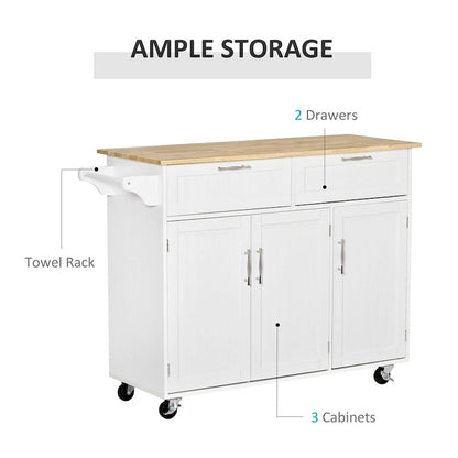 Mobile Wood Kitchen Island with Storage and Adjustable Shelves - N/A
