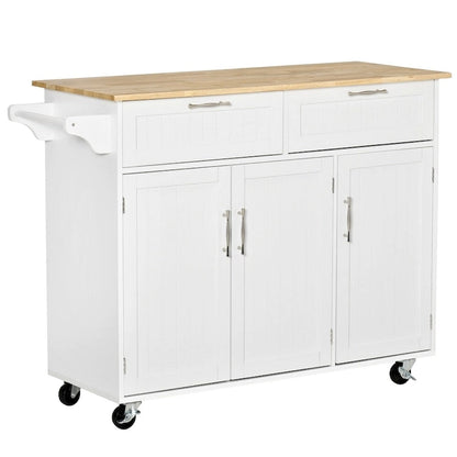 Mobile Wood Kitchen Island with Storage and Adjustable Shelves - N/A