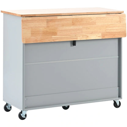 Kitchen Island Cart with Drop-Leaf Surface, LED Lighting, Fluted Glass Doors, Adjustable Shelf, and Two Drawers