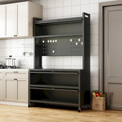 Kitchen Storage Cabinets with wheels - Bakers Rack Countertop, Microwave Oven Shelf Cabinet, Storage Organizer