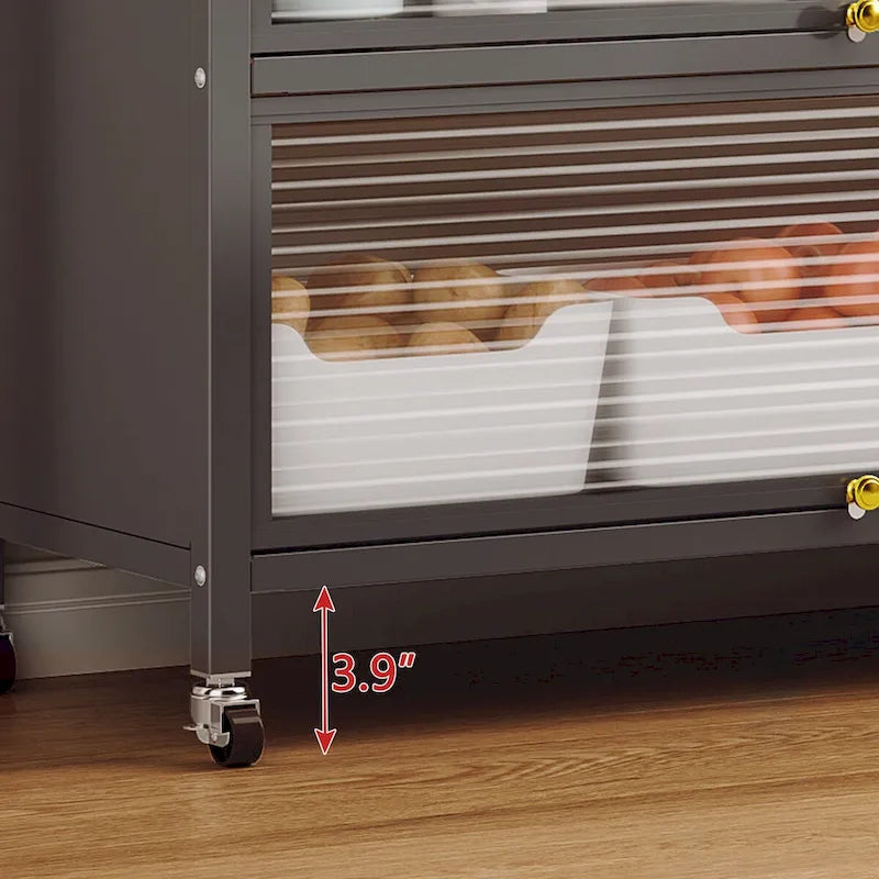 Kitchen Storage Cabinets with wheels - Bakers Rack Countertop, Microwave Oven Shelf Cabinet, Storage Organizer