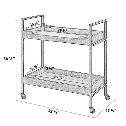 Maypex Metal Frame with Manufactured Wood 2- Tier Bar Cart