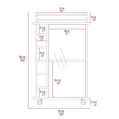 Bar Cart Baltimore, Two Tier Cabinet With Glass Door, Six Wine Cubbies, Light Oak Finish for Kitchen, Party and Living Room