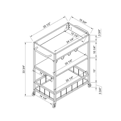 Rolling Kitchen Cart with Three Tier Storage and Four Wine Bottle Rack