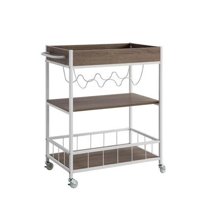 Rolling Kitchen Cart with Three Tier Storage and Four Wine Bottle Rack