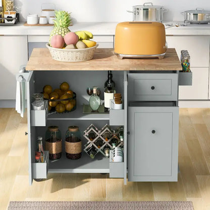 Kitchen Island with Drop Leaf, 53.9 Width Rolling Kitchen Cart on Wheels with Internal Storage Rack