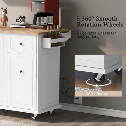 Kitchen Island with Drop Leaf, 53.9 Width Rolling Kitchen Cart on Wheels with Internal Storage Rack
