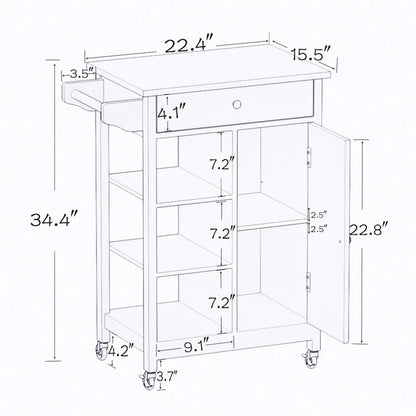 Kitchen Rolling Trolley Cart with Adjustable Shelves and Towel Rack