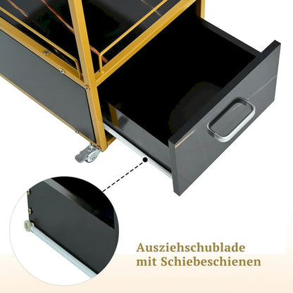 3-Tier Storage Cart with Drawer, Trolley on Wheels with Faux Marble Board and Metal Frame for Kitchen/Beauty Salon/Home Office