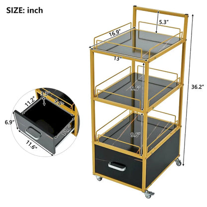 3-Tier Storage Cart with Drawer, Trolley on Wheels with Faux Marble Board and Metal Frame for Kitchen/Beauty Salon/Home Office