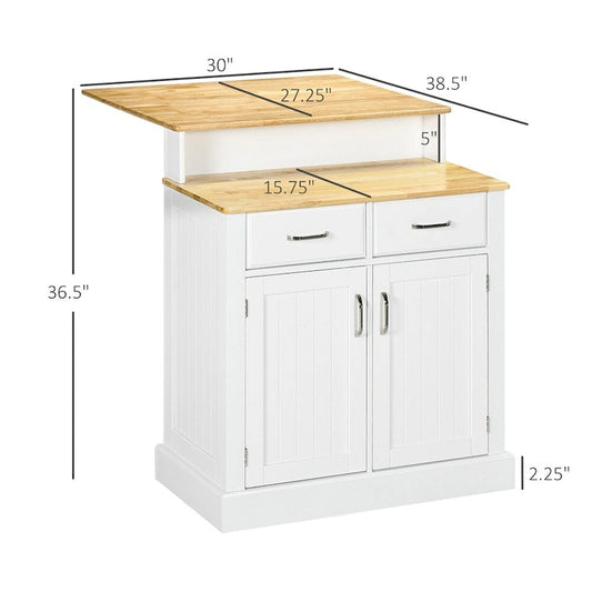 Kitchen Island w/Storage Cabinet and Rubber Wood Tabletop,Island Table