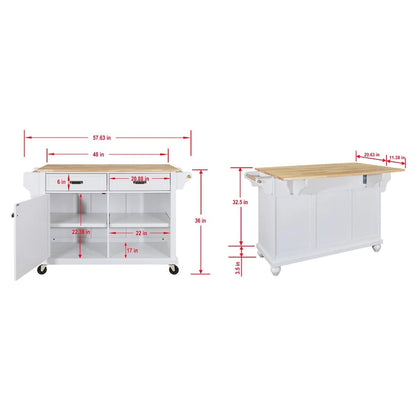 Cambridge Natural Wood Top Kitchen Island with Storage, Easy-Glide Drawers and Heavy-Duty Casters