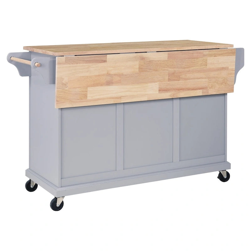 Cambridge Natural Wood Top Kitchen Island with Storage, Easy-Glide Drawers and Heavy-Duty Casters