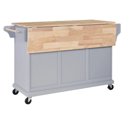 Cambridge Natural Wood Top Kitchen Island with Storage, Easy-Glide Drawers and Heavy-Duty Casters