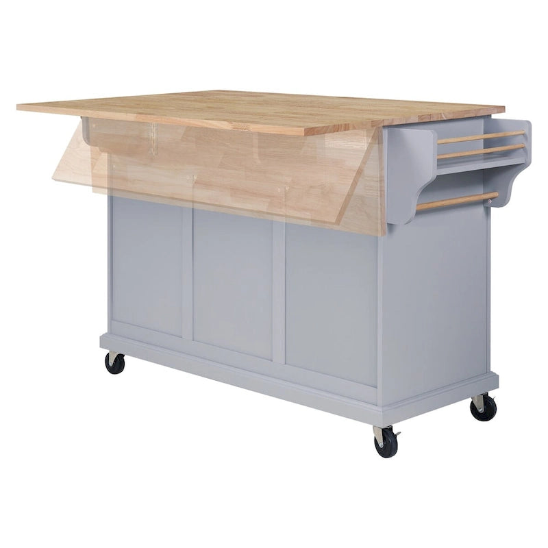 Cambridge Natural Wood Top Kitchen Island with Storage, Easy-Glide Drawers and Heavy-Duty Casters