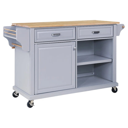 Cambridge Natural Wood Top Kitchen Island with Storage, Easy-Glide Drawers and Heavy-Duty Casters