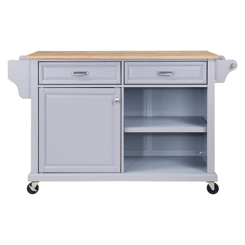 Cambridge Natural Wood Top Kitchen Island with Storage, Easy-Glide Drawers and Heavy-Duty Casters
