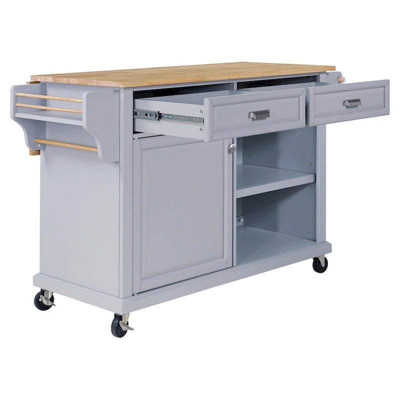 Cambridge Natural Wood Top Kitchen Island with Storage, Easy-Glide Drawers and Heavy-Duty Casters
