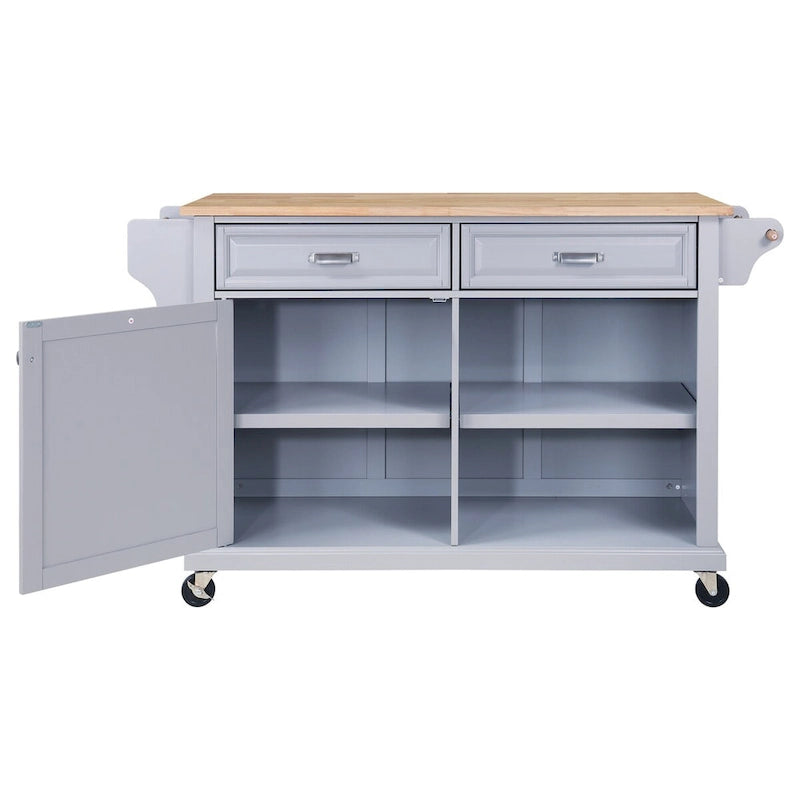 Cambridge Natural Wood Top Kitchen Island with Storage, Easy-Glide Drawers and Heavy-Duty Casters