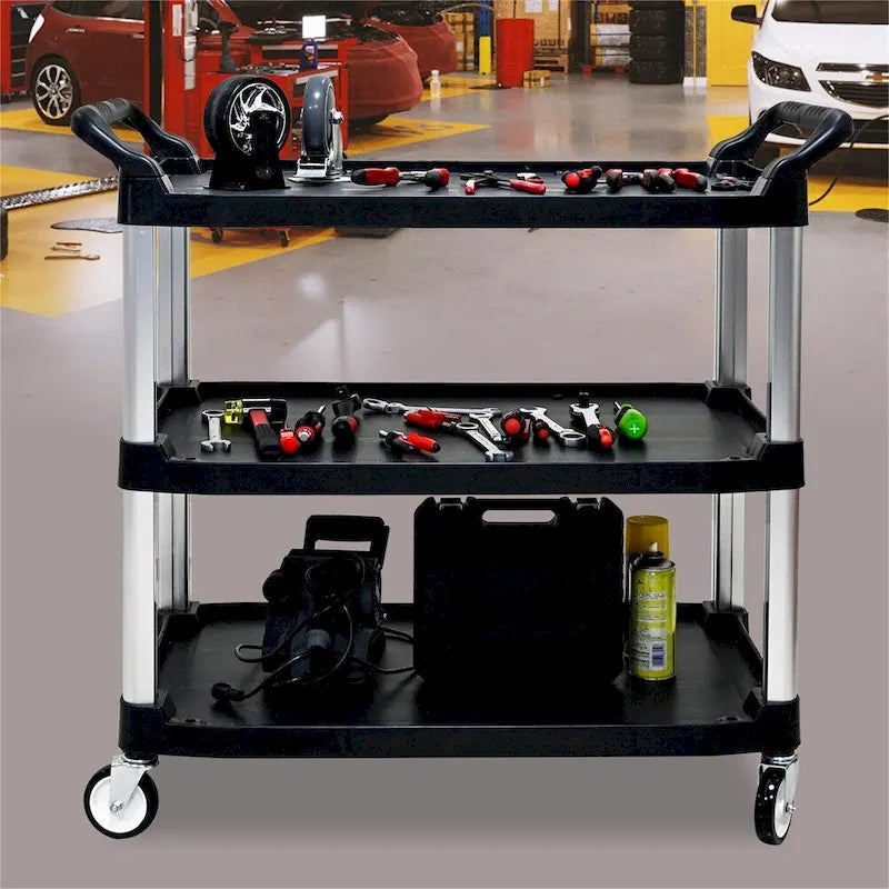 3 Layer Thickened Plastic Mobile Kitchen Cart with Metal Frame