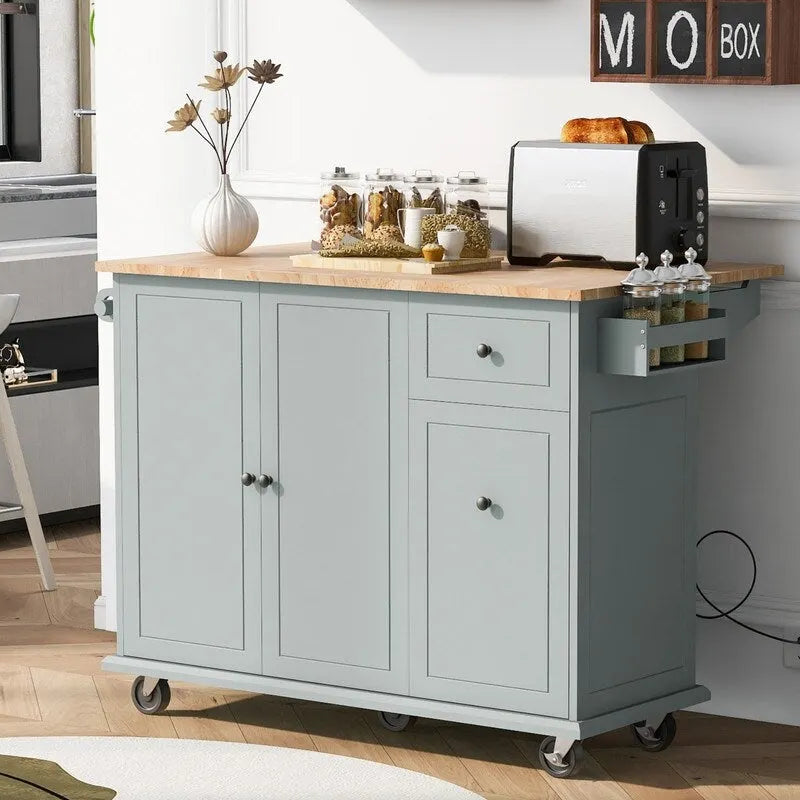 Kitchen Island with Drop Leaf, Rolling Kitchen Cart with Internal Storage Rack