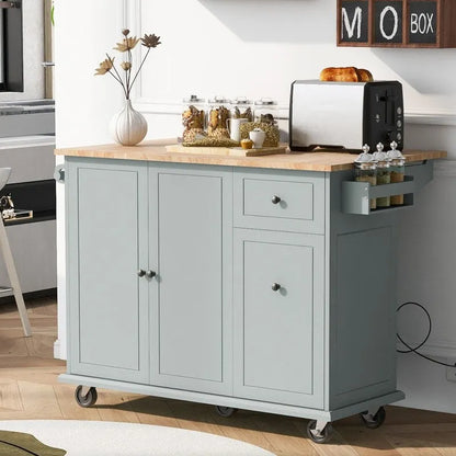 Kitchen Island with Drop Leaf, Rolling Kitchen Cart with Internal Storage Rack