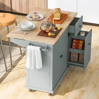 Kitchen Island with Drop Leaf, Rolling Kitchen Cart with Internal Storage Rack