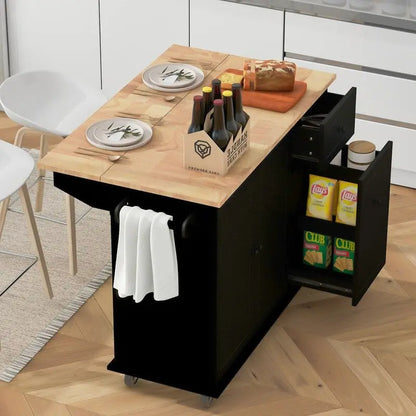 Kitchen Island with Drop Leaf, Rolling Kitchen Cart with Internal Storage Rack