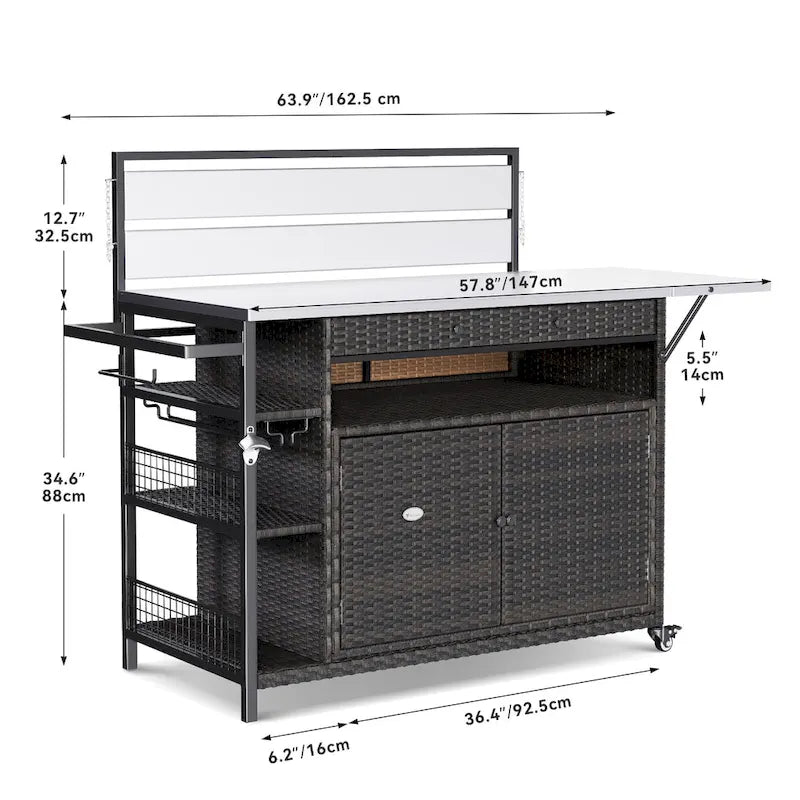Moasis 54.3 Wicker Bar Cart