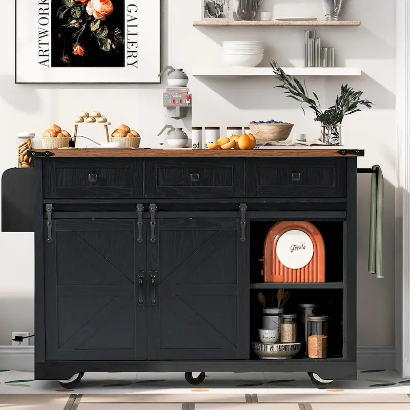 53.7 Farmhouse Kitchen Island with Power Outlet