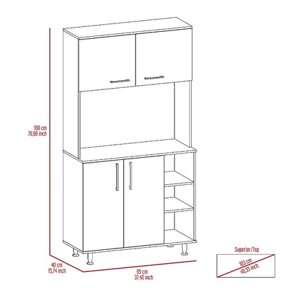 Ralston 7-Shelf 4-Door 2-piece Kitchen Set, Kitchen Island and Pantry Cabinet White and Light Oak