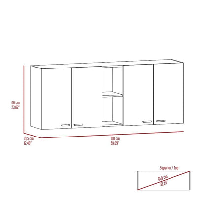 Sierra 7-Shelf 4-Door 2-piece Kitchen Set, Upper Wall Cabinet and Kitchen Island White and Light Oak