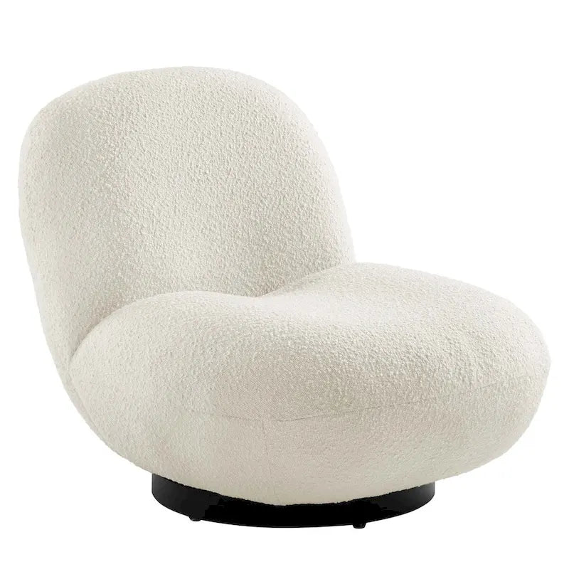 Beige Boucle Swivel Accent Chair with Black Base
