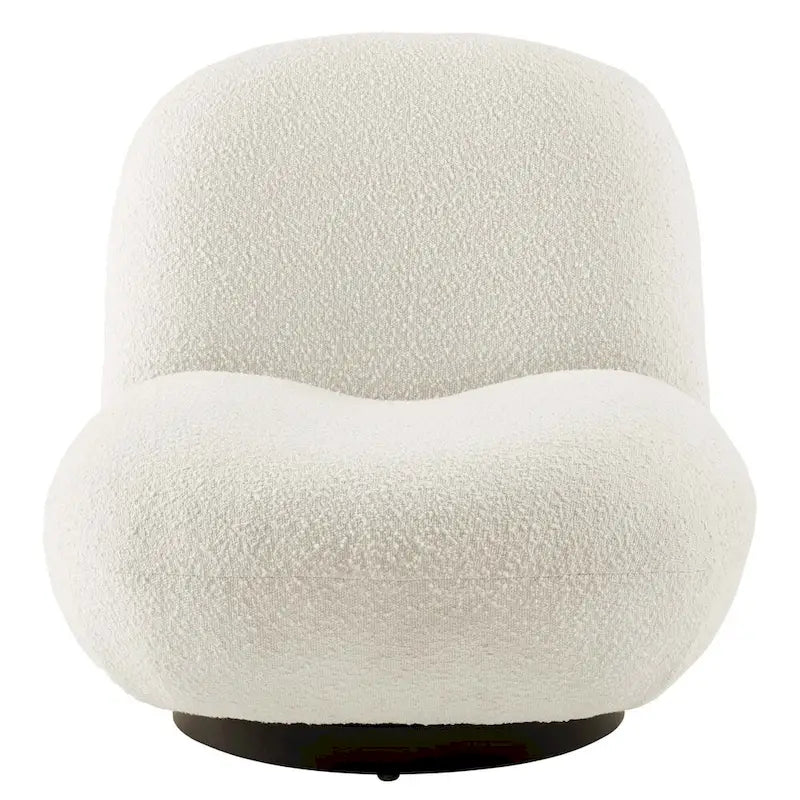 Beige Boucle Swivel Accent Chair with Black Base