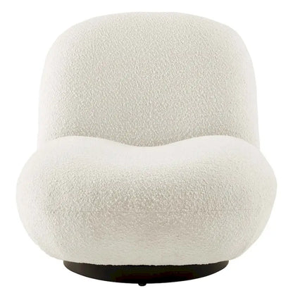 Beige Boucle Swivel Accent Chair with Black Base