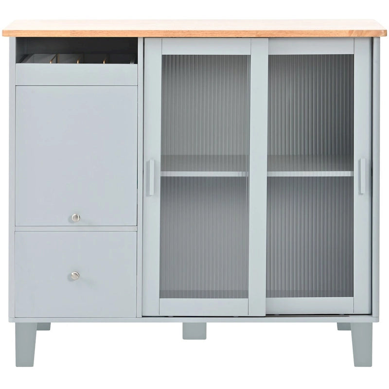 Kitchen Island Cart with Drop Leaf, LED Light, Fluted Glass Doors, Adjustable Shelf, and 2 Drawers