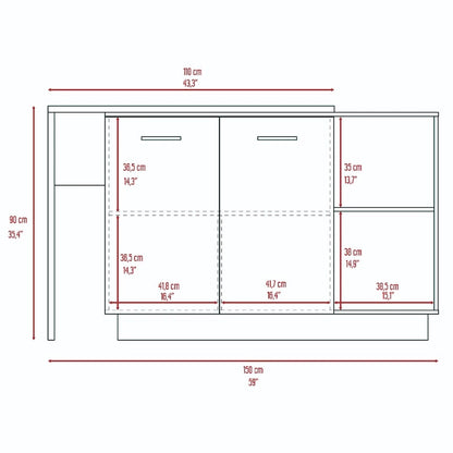 Chesterfield 2-Shelf 1-Drawer Kitchen Island Black Wengue and Light Oak