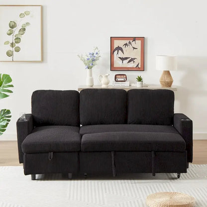 L-Shaped Comfortable Corduroy Combo Sofa with Pullout Bed and Storage