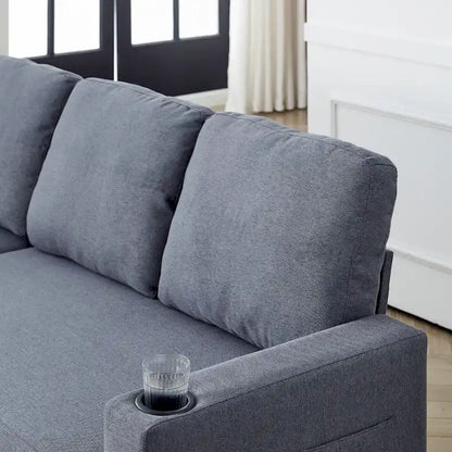 L-Shaped Comfortable Corduroy Combo Sofa with Pullout Bed and Storage