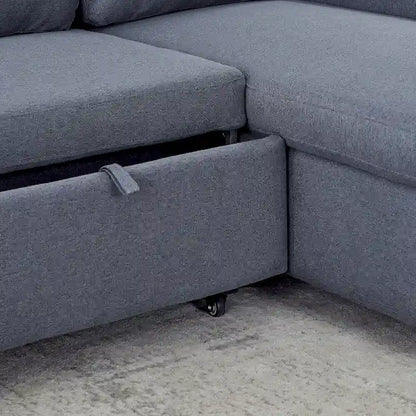 L-Shaped Comfortable Corduroy Combo Sofa with Pullout Bed and Storage