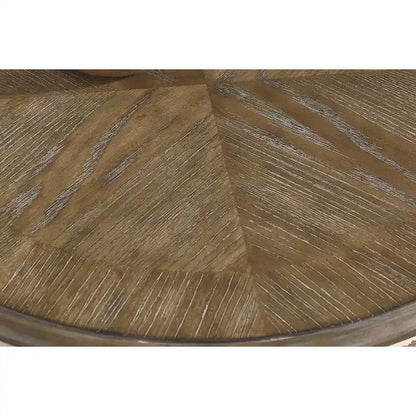 Round Wooden End Table with Open Bottom Shelf, Brown and Antique White