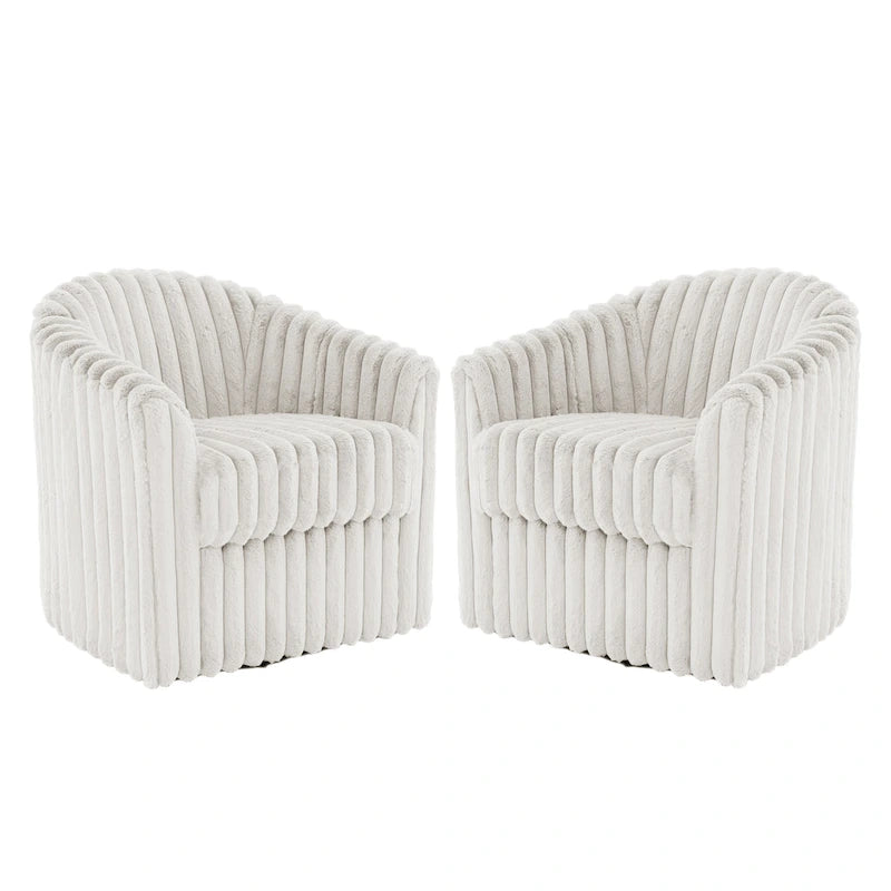 Faux Rabbit Fur Accent Chair 360-degree Swivel Barrel Chairs Set of 2