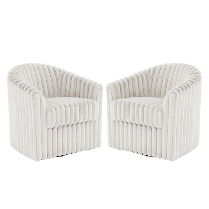 Faux Rabbit Fur Accent Chair 360-degree Swivel Barrel Chairs Set of 2