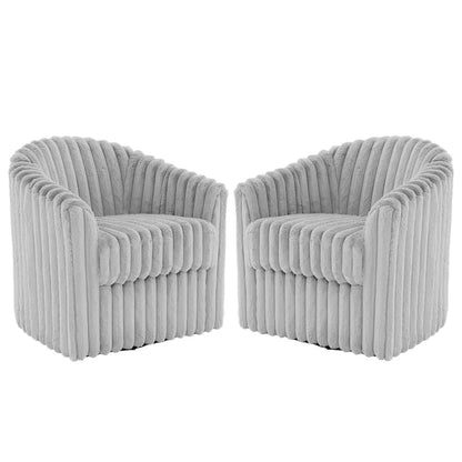 Faux Rabbit Fur Accent Chair 360-degree Swivel Barrel Chairs Set of 2