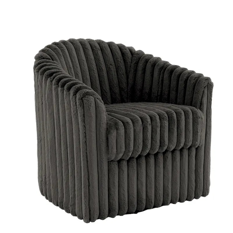 Faux Rabbit Fur Accent Chair 360-degree Swivel Barrel Chairs Set of 2